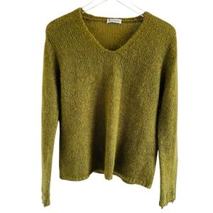Vintage Terrance Italy  Mohair Olive V-Neck Long Sleeve Sweater